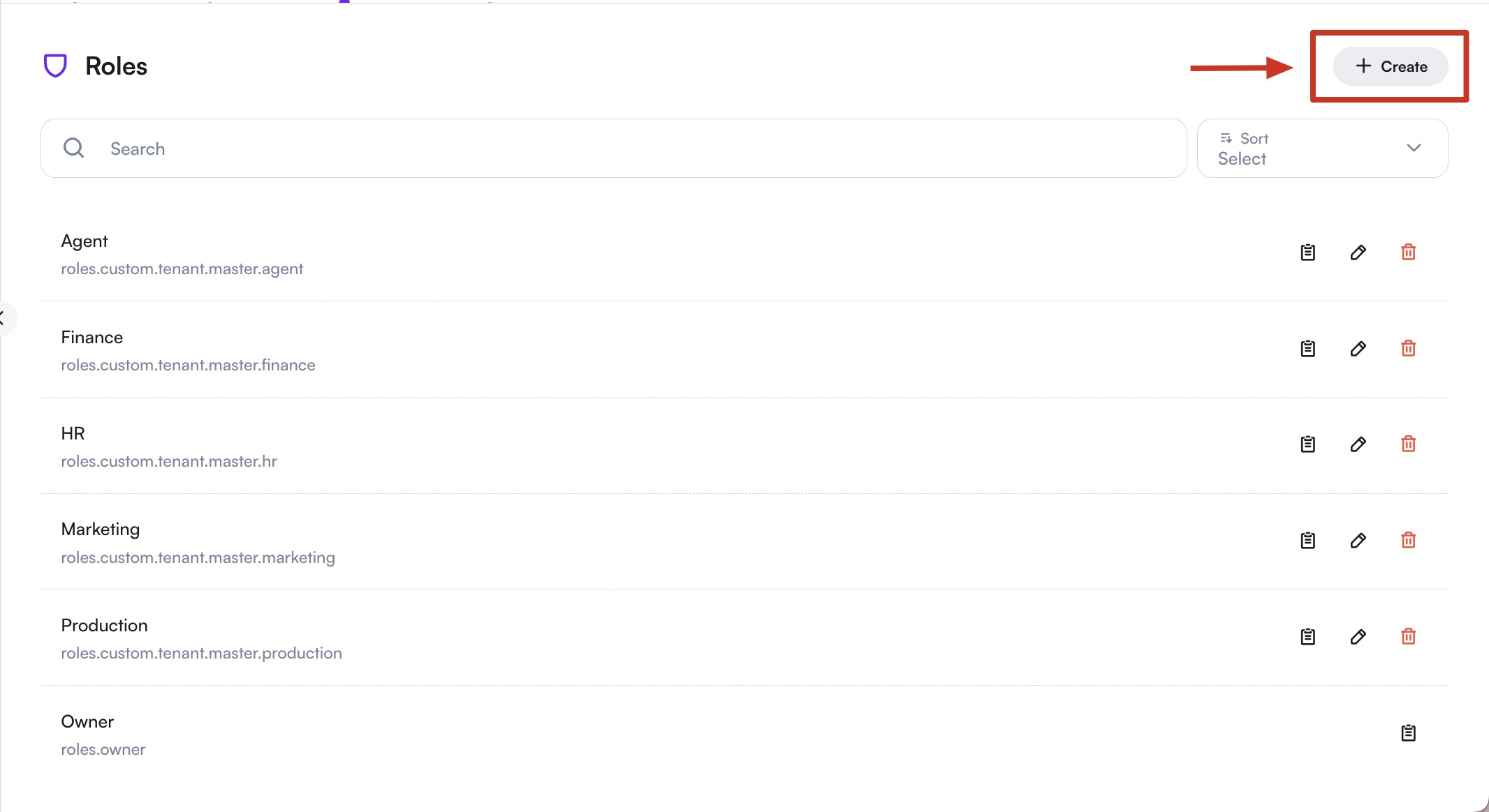 Settings Create Role